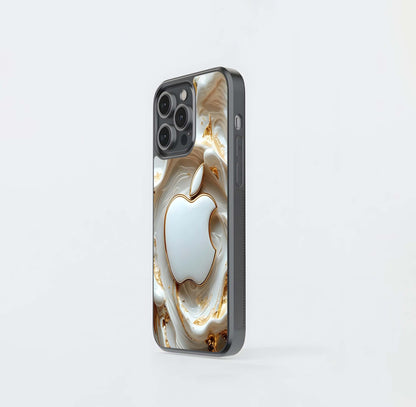 White and Gold Marbled Apple Logo Glass Case