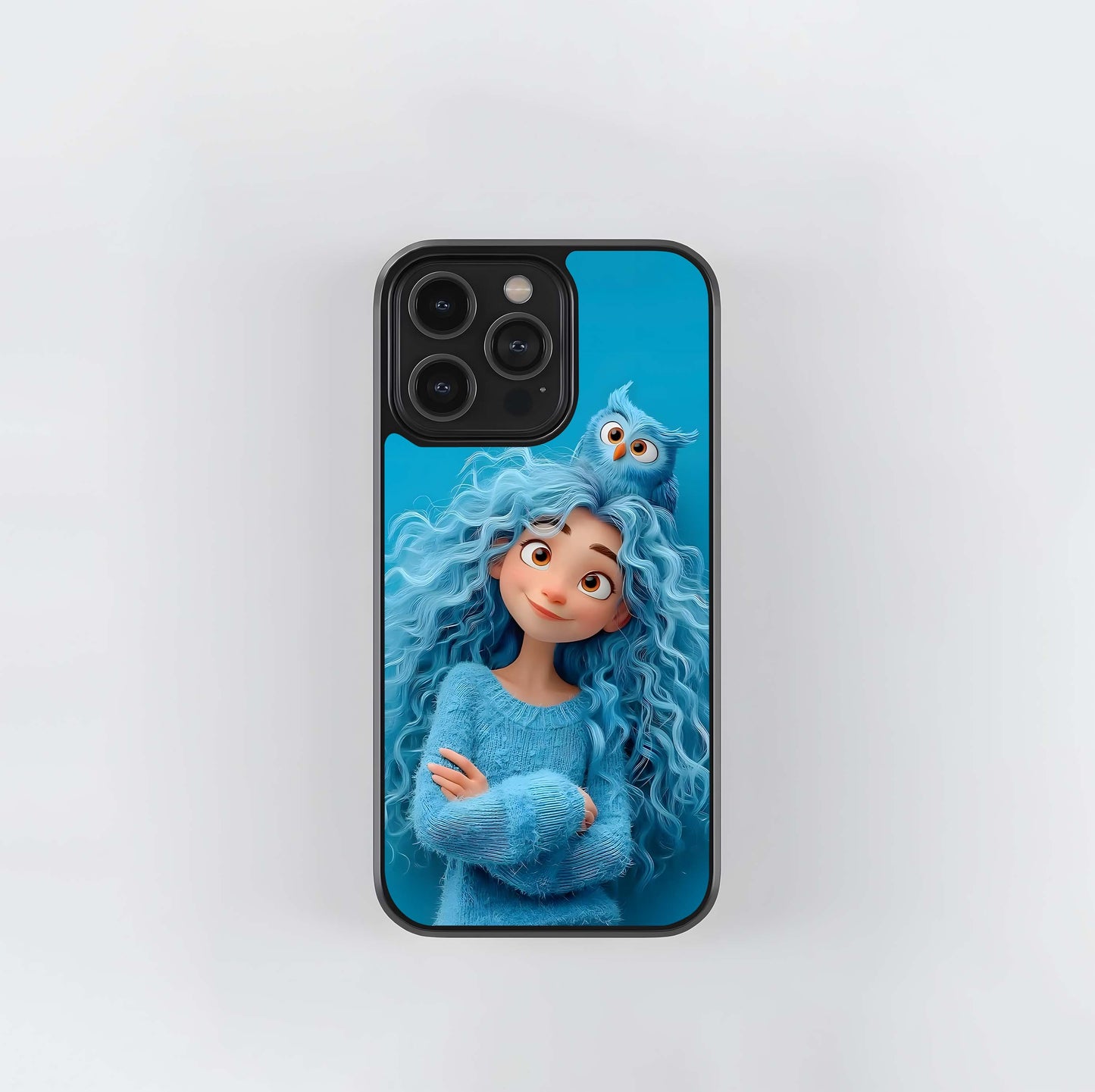 Blue-Haired Girl with Owl Glass Case