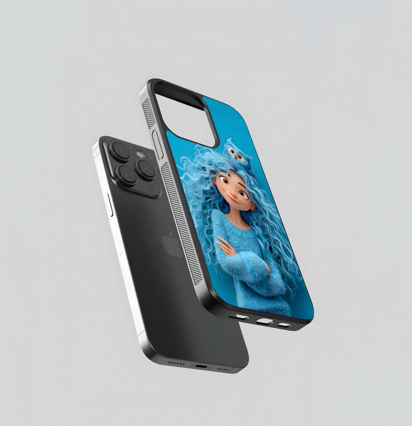 Blue-Haired Girl with Owl Glass Case
