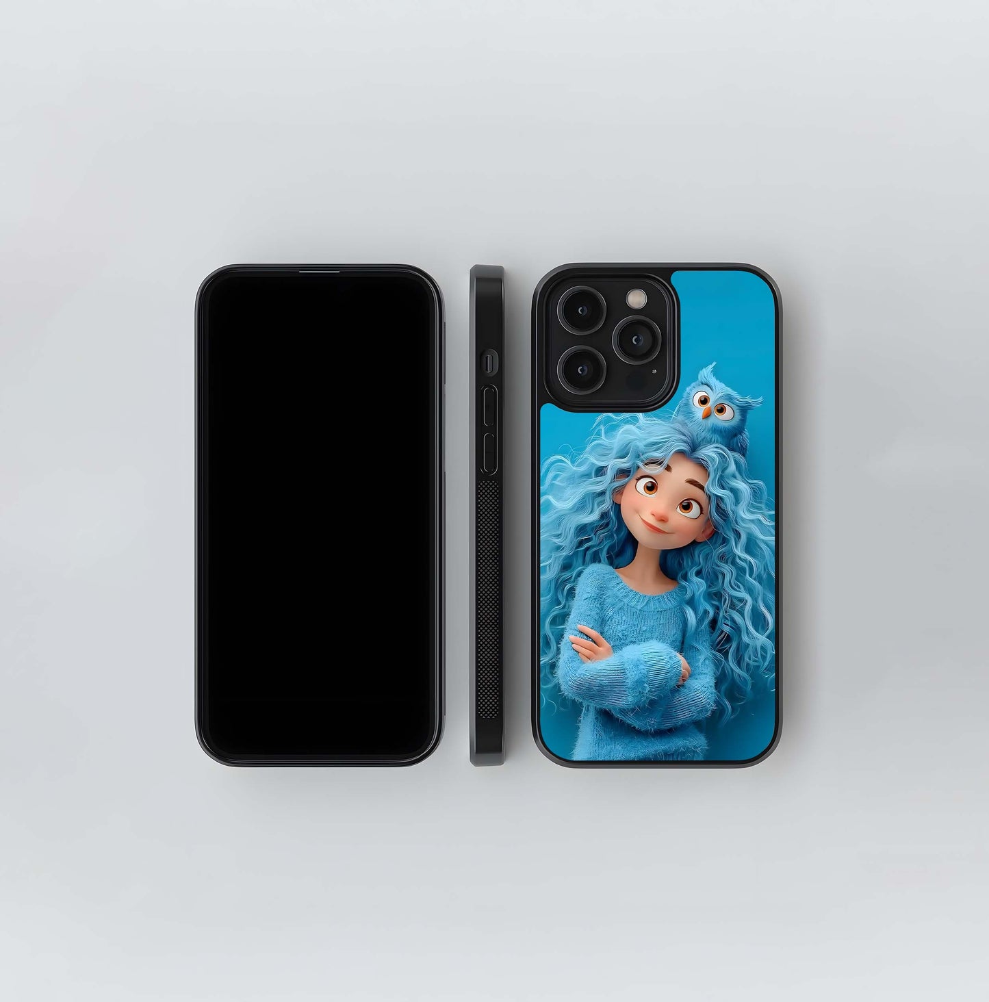 Blue-Haired Girl with Owl Glass Case