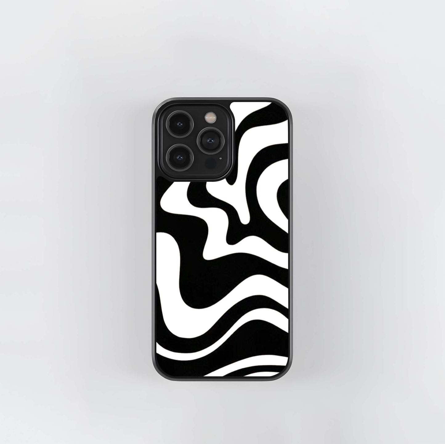 Black & White Striped Swirl Lines Glass Case