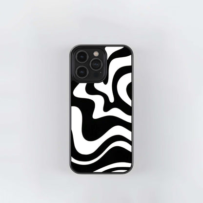 Black & White Striped Swirl Lines Glass Case