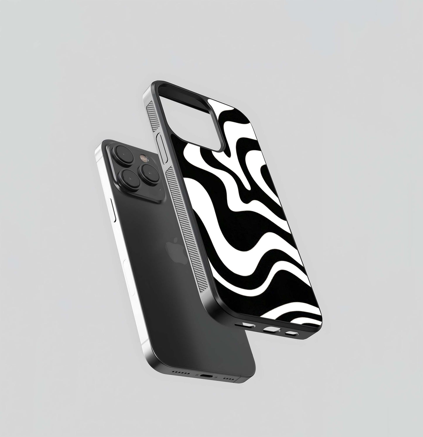 Black & White Striped Swirl Lines Glass Case