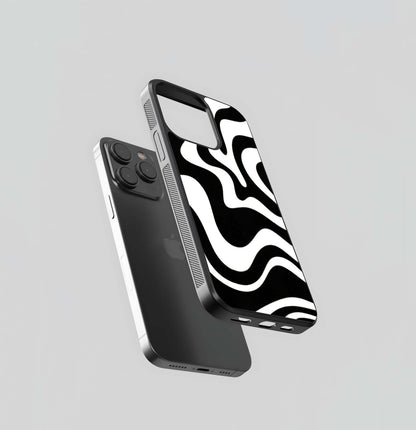 Black & White Striped Swirl Lines Glass Case