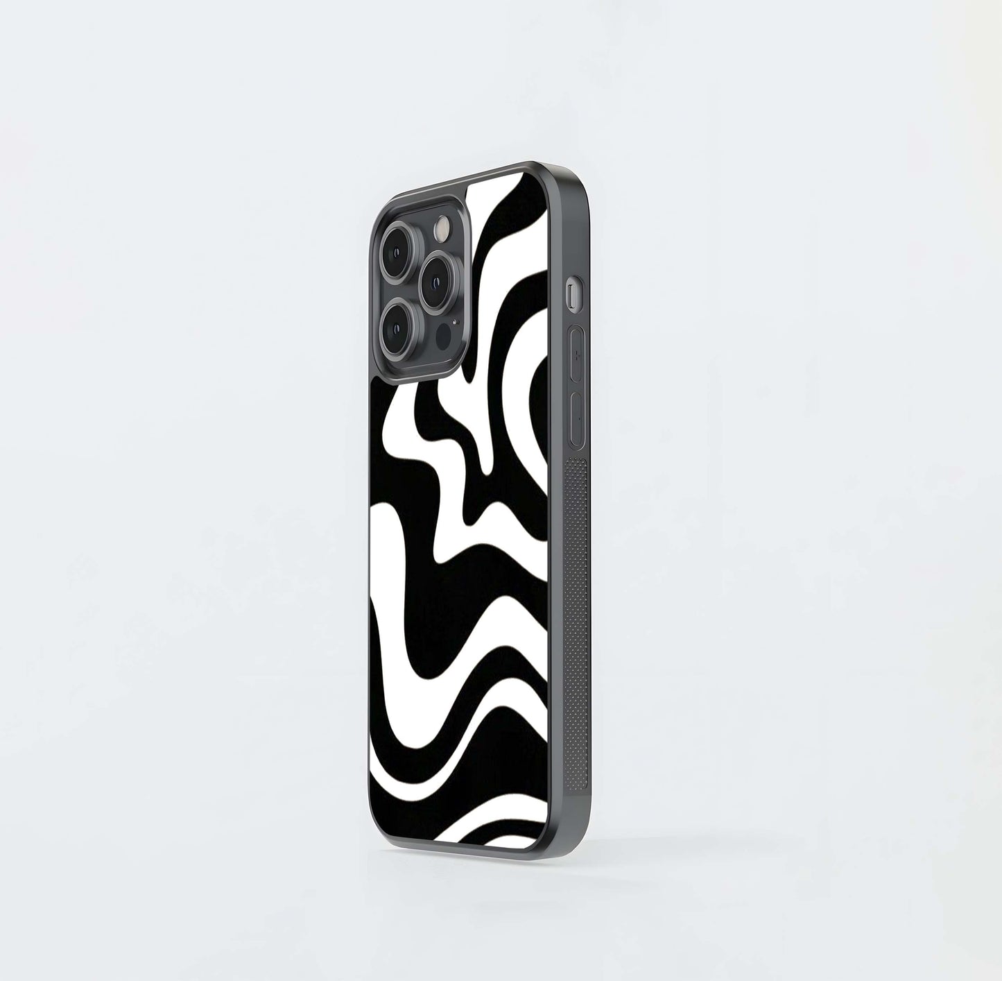 Black & White Striped Swirl Lines Glass Case