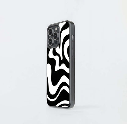 Black & White Striped Swirl Lines Glass Case