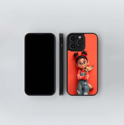 Red Sweater Girl with Fennec Fox Glass Case