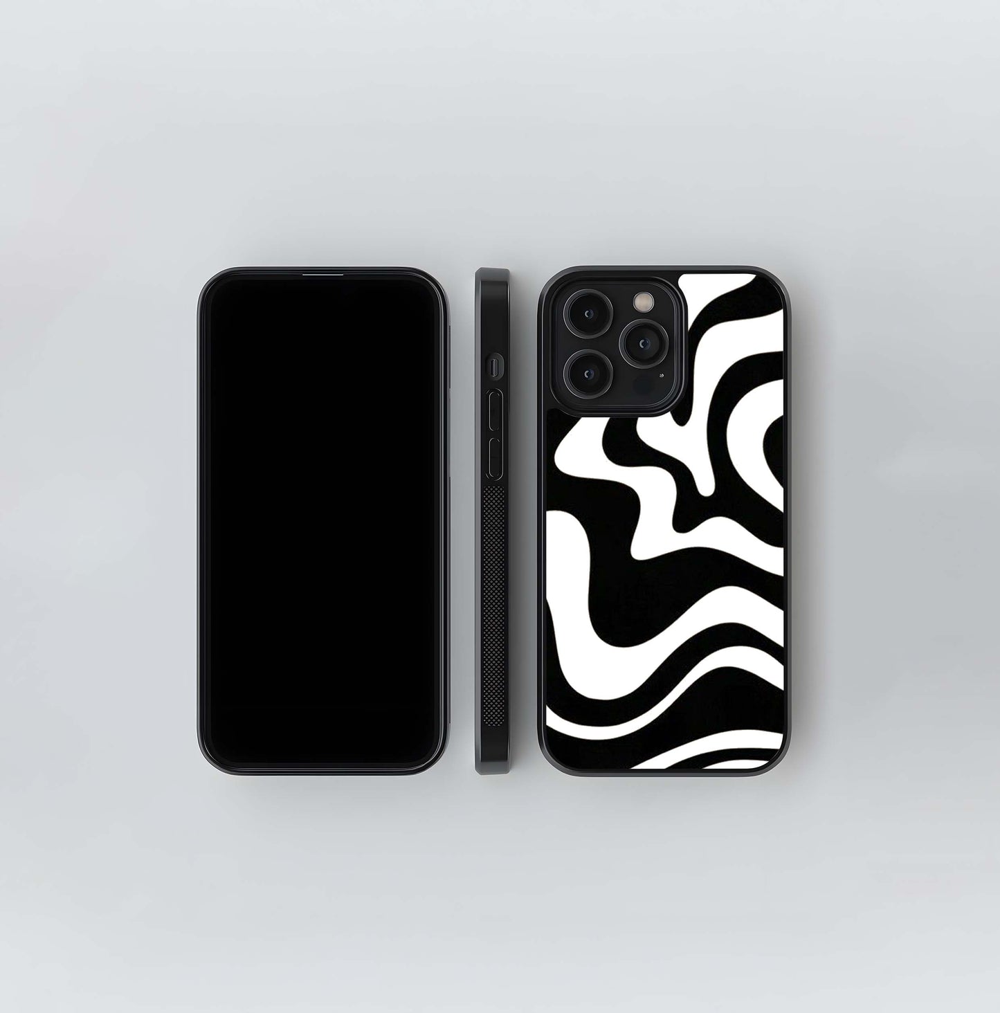 Black & White Striped Swirl Lines Glass Case