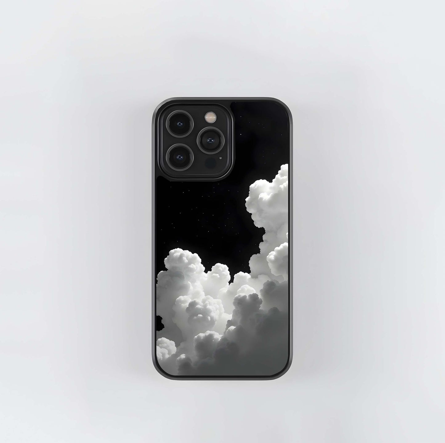 Black Background With White Cloud Glass Case
