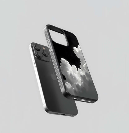 Black Background With White Cloud Glass Case