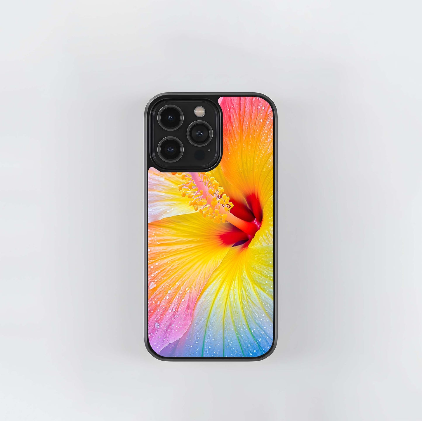 Macro Rainbow Hibiscus Flower Glass Case