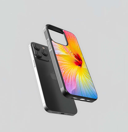 Macro Rainbow Hibiscus Flower Glass Case