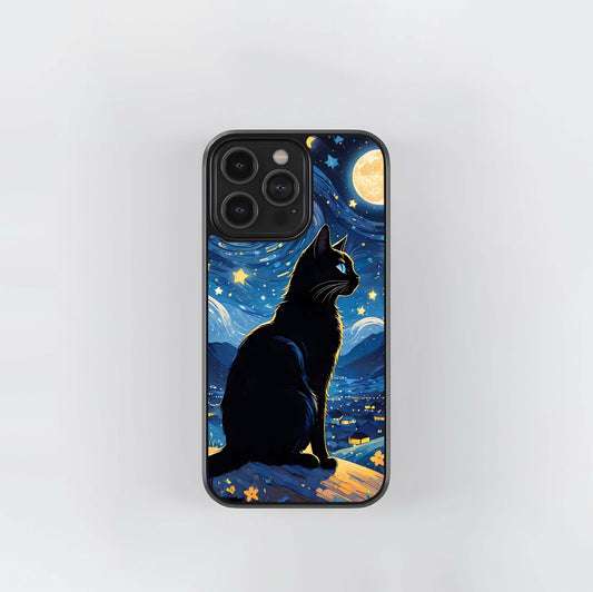 Black Cat & Starry Night Sky Glass Case