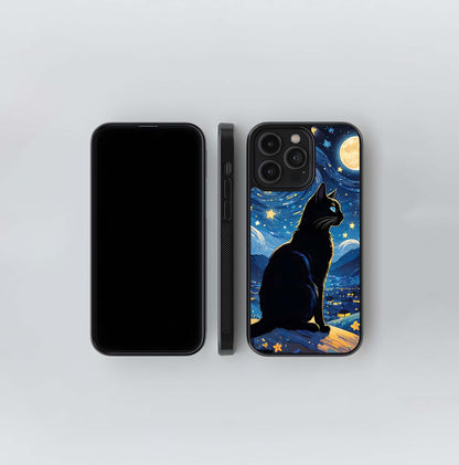 Black Cat & Starry Night Sky Glass Case
