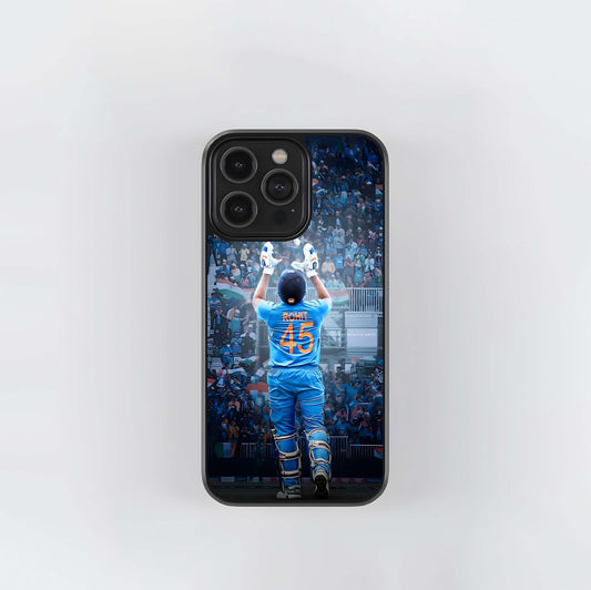 Rohit Sharma Cricket Victory Pose Glass Case