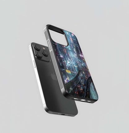 Cyberpunk Rain Cityscape Glass Case