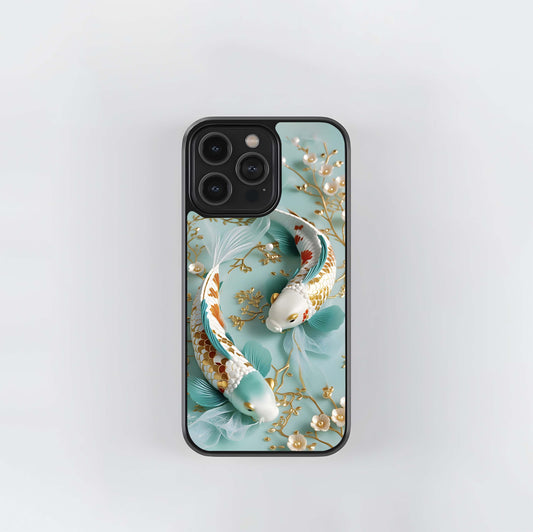 Golden-Scaled Koi Pair Glass Case
