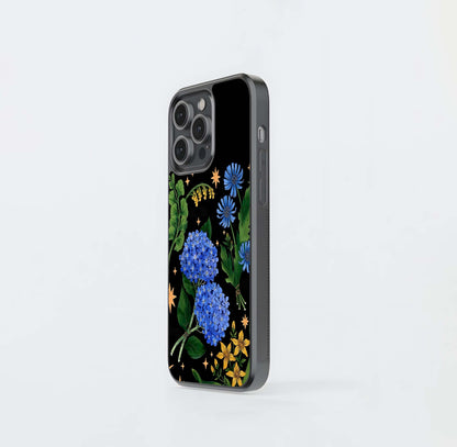 Blue Organza Flowers Glass Case