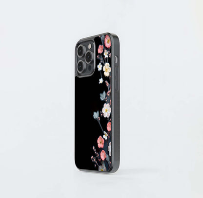 Black Elegance Floral Custom Name Glass Case
