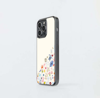 Cream with Random Stickers Glass Case