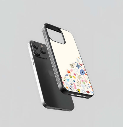 Cream with Random Stickers Glass Case