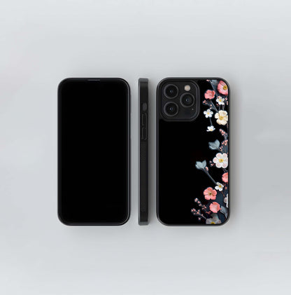 Black Elegance Floral Custom Name Glass Case