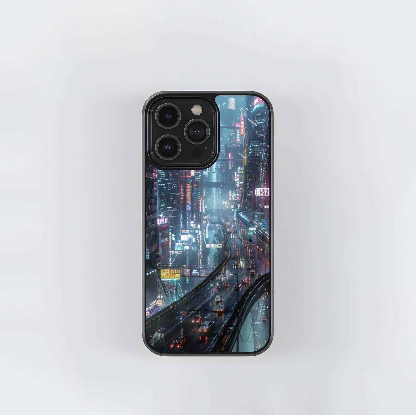 Cyberpunk Rain Cityscape Glass Case