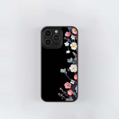 Black Elegance Floral Custom Name Glass Case