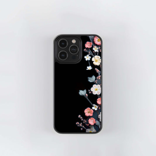 Black Elegance Floral Custom Name Glass Case