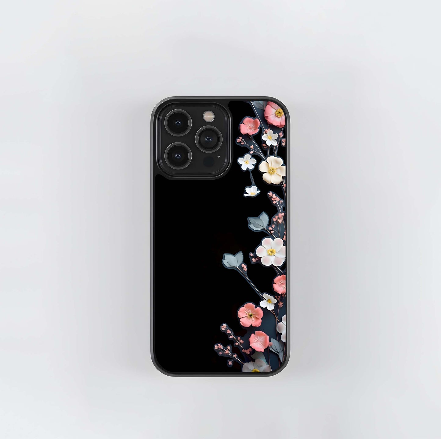 Black Elegance Floral Custom Name Glass Case (2)