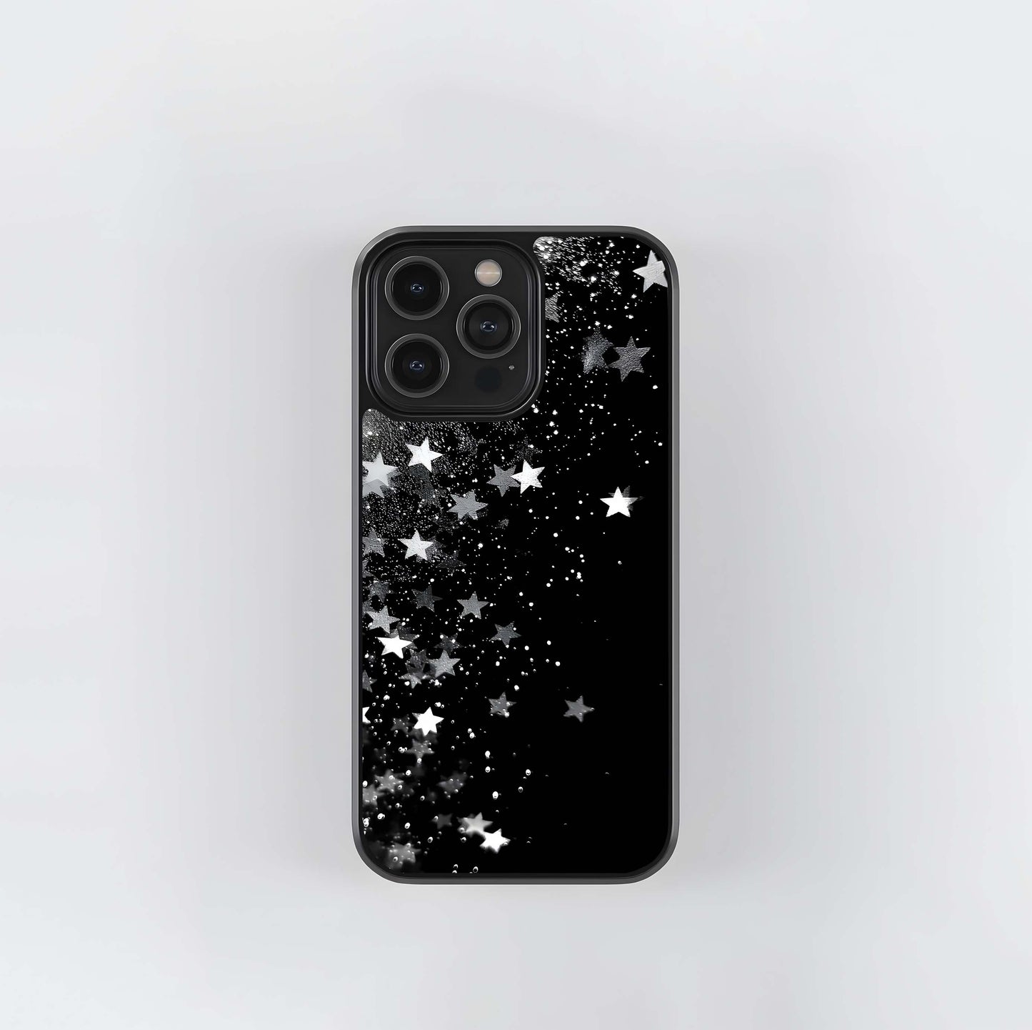 Black Glittering Stars Glass Case