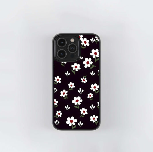 Black Prints Daisy Flower Pattern Glass Case