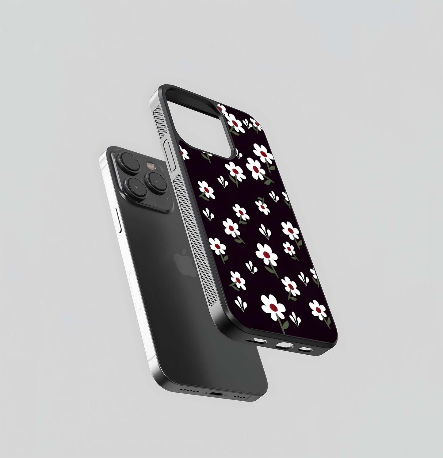 Black Prints Daisy Flower Pattern Glass Case