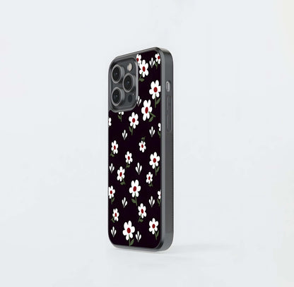 Black Prints Daisy Flower Pattern Glass Case