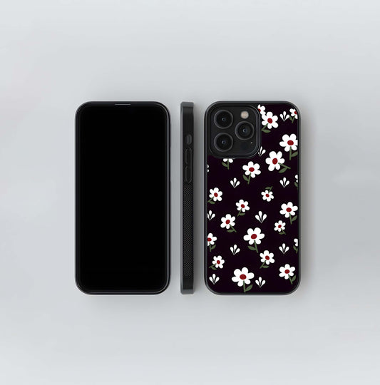 Black Prints Daisy Flower Pattern Glass Case
