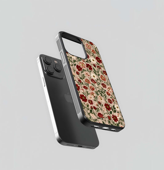 Biege Flower With Leaf Glass Case