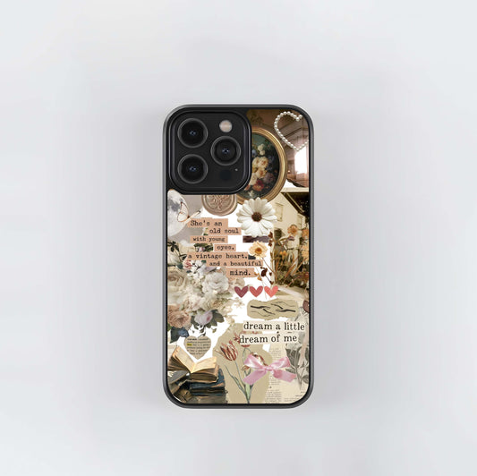 Aesthetic Brown Vintage Collage Glass Case