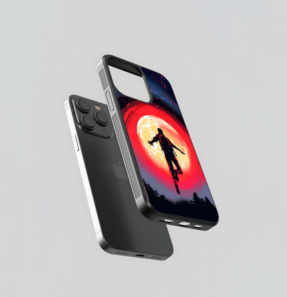 Silhouette Jumper against Red Moon Glass Case