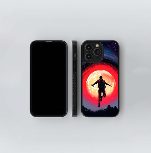 Silhouette Jumper against Red Moon Glass Case