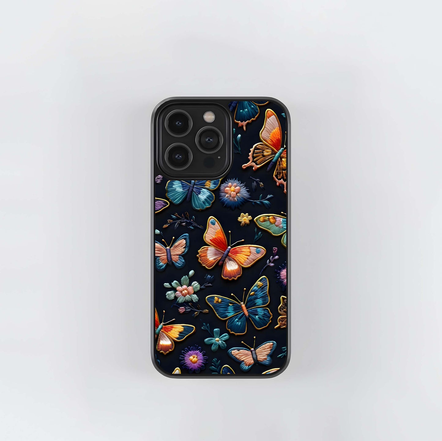 Embroidered Jewel-Tone Butterflies Glass Case