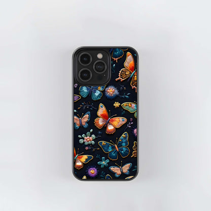 Embroidered Jewel-Tone Butterflies Glass Case