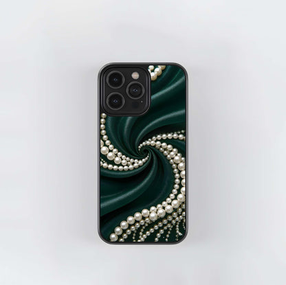 Emerald Satin & Pearls Glass Case