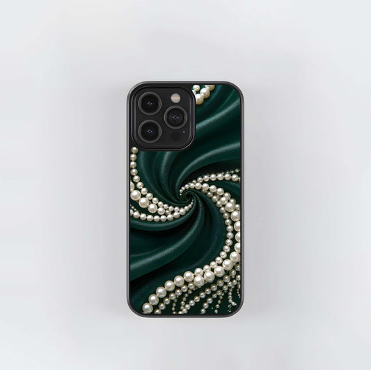 Emerald Satin & Pearls Glass Case