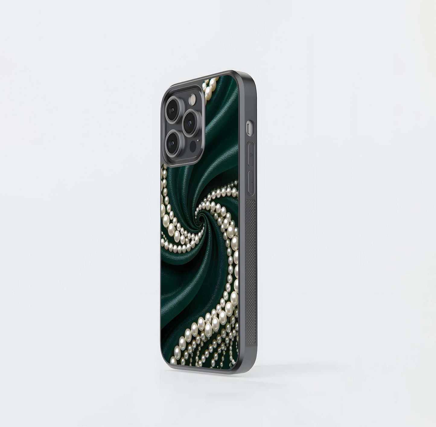 Emerald Satin & Pearls Glass Case