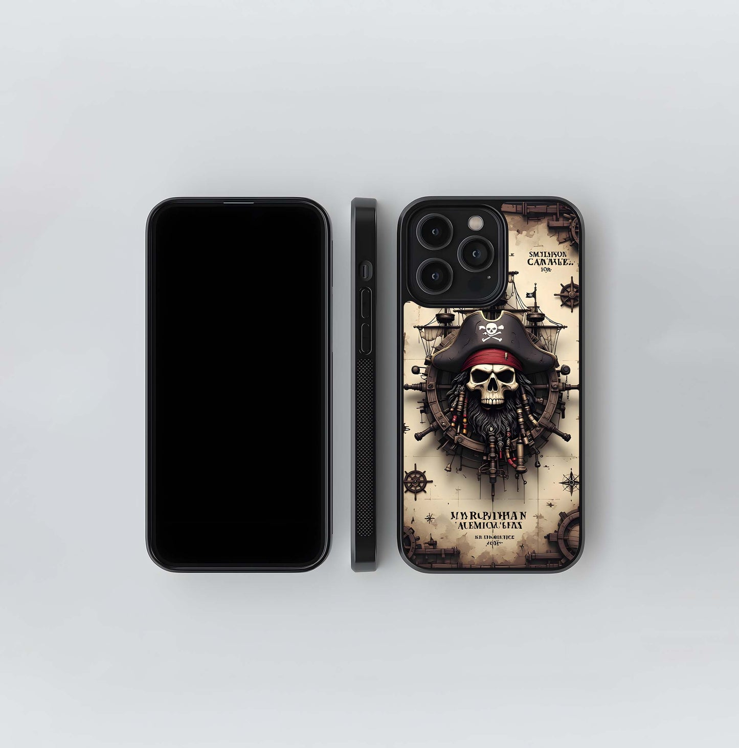 Steampunk Pirate Skull Emblem Glass Case