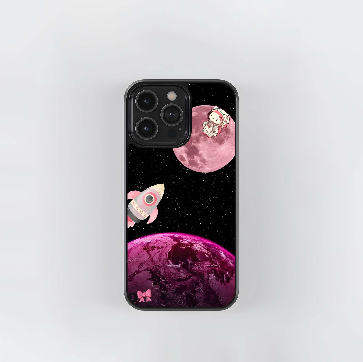 Cute Pink Planet Astronaut Glass Case