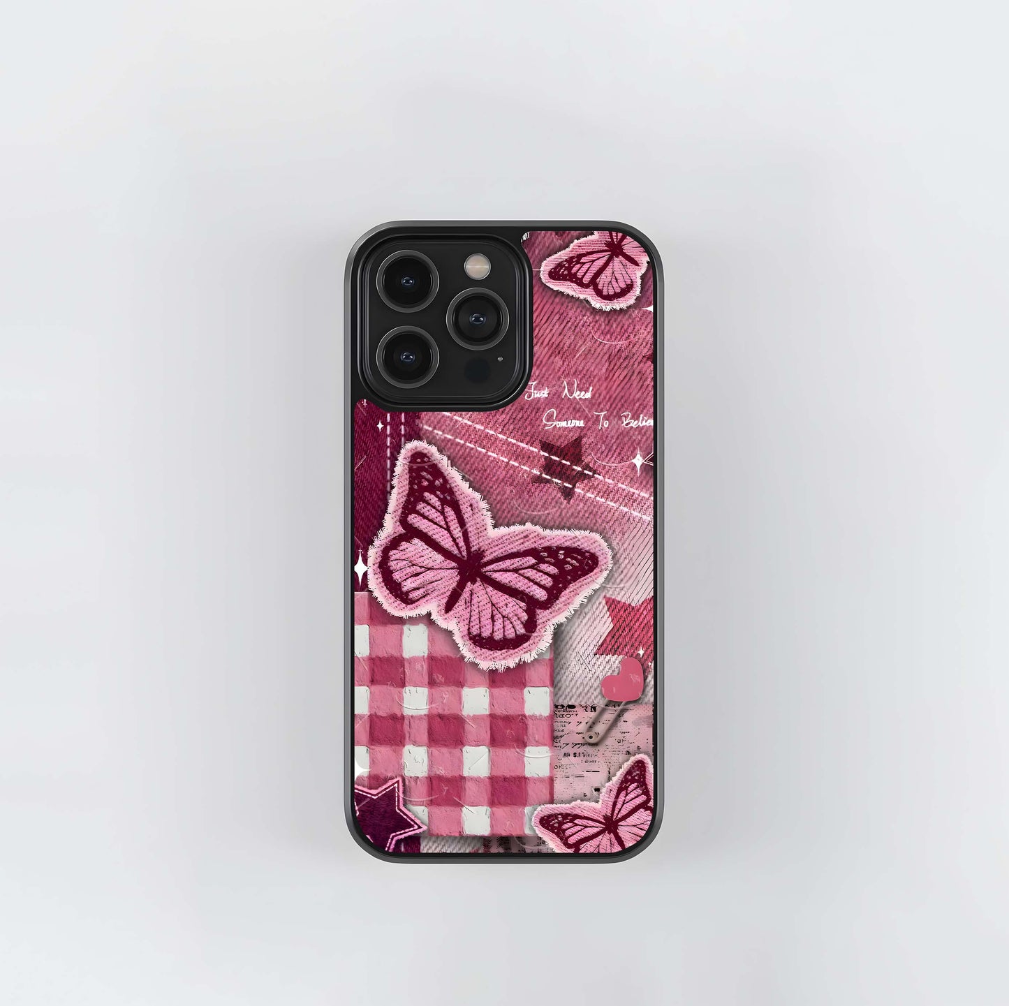 Aesthetic Butterfly Checker Glass Case
