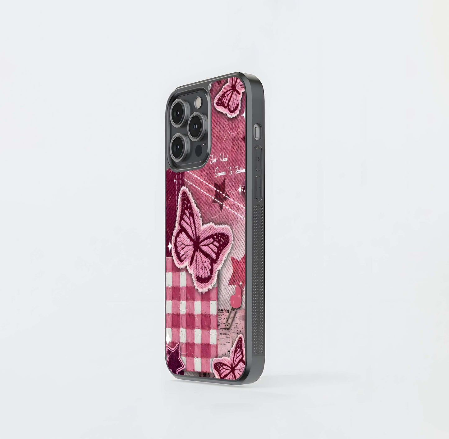 Aesthetic Butterfly Checker Glass Case
