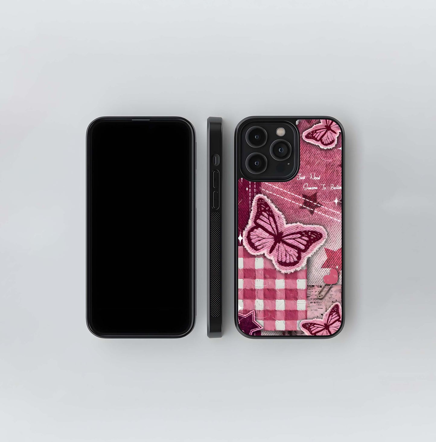 Aesthetic Butterfly Checker Glass Case