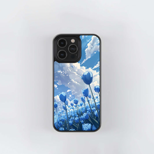 Blue Tulip Clouds Glass Case